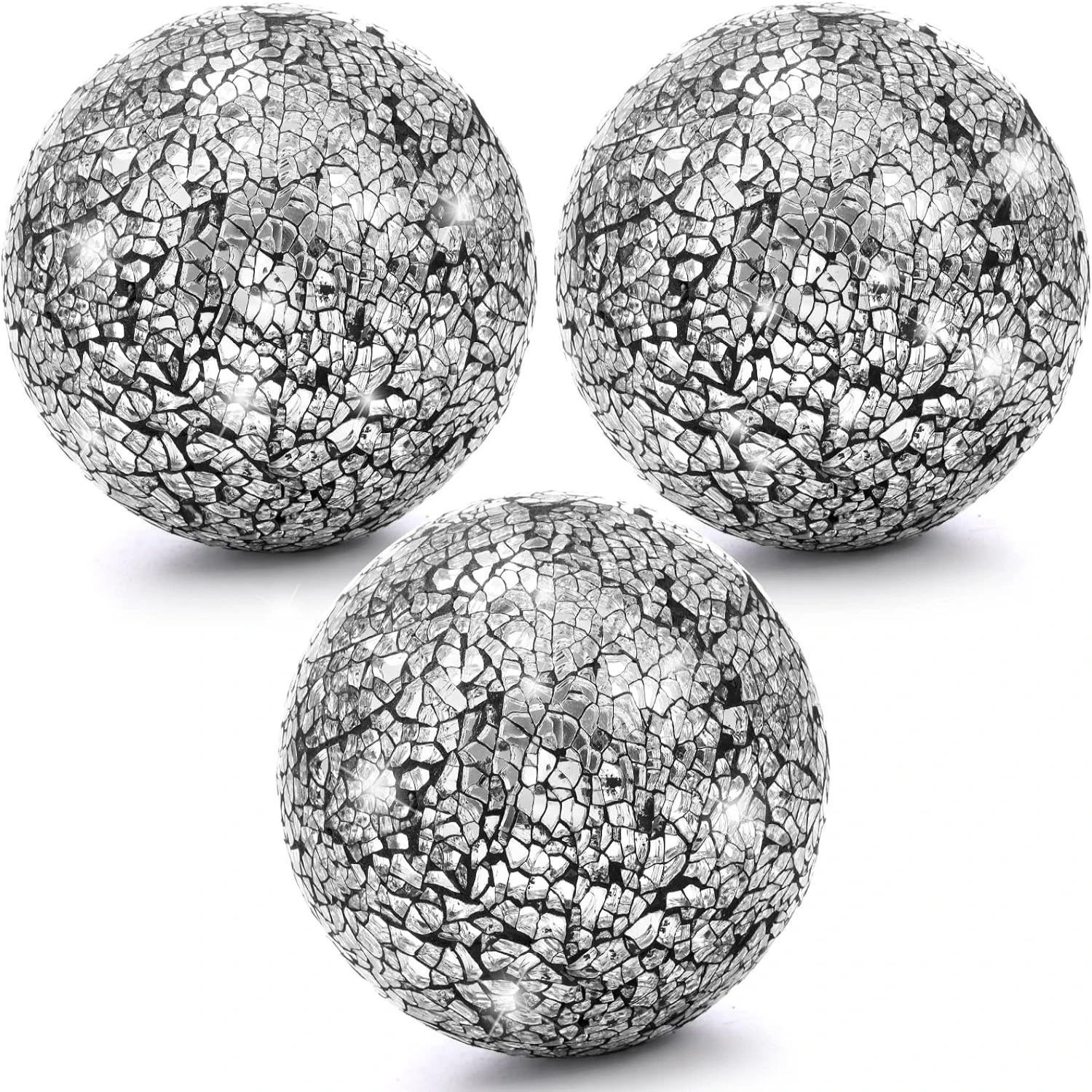 Black Decorative Glass Mosaic Spheres, Set of 3 4-Inch Elegant Orbs for Table Centerpieces, Vases, Bowls and Coffee Tables. Add