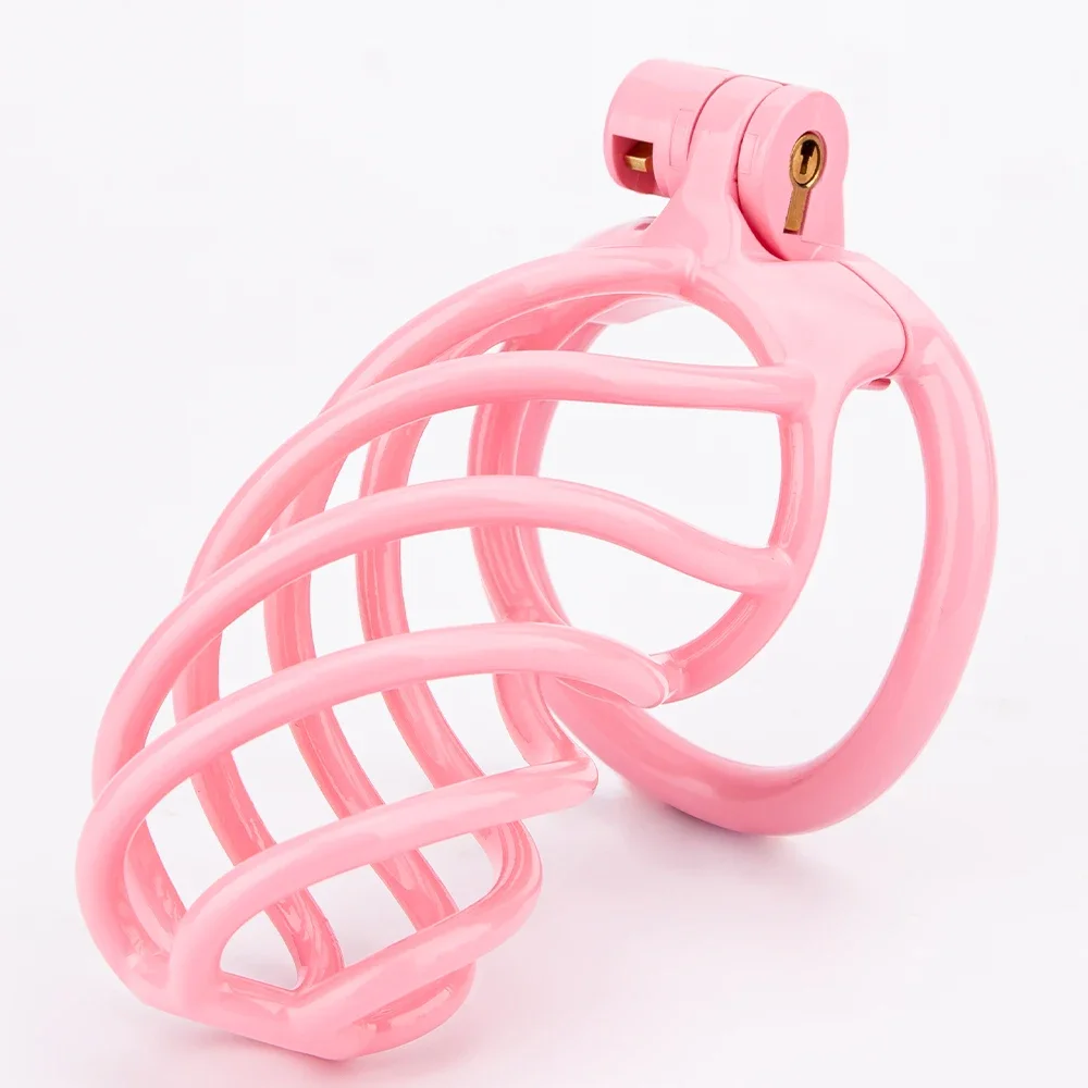 Male Chastity Cage with Breathable Design, Sensual Delights in Pink, Lightweight, 3D Printed, 4 Penis Rings, Lock and Lock