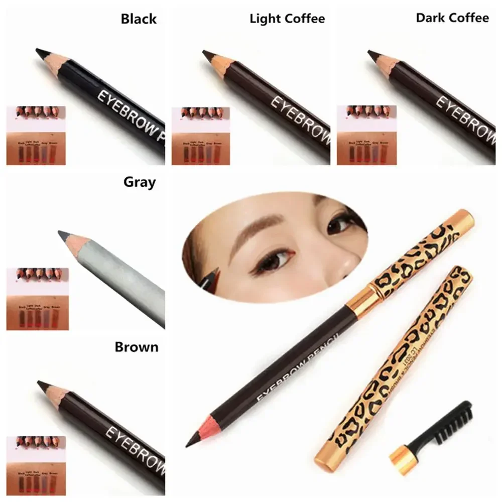 Waterproof Leopard Long Lasting Makeup Eyeliner Eyebrow Pencil + Brush Women Beauty Cosmetic Makeup Tools