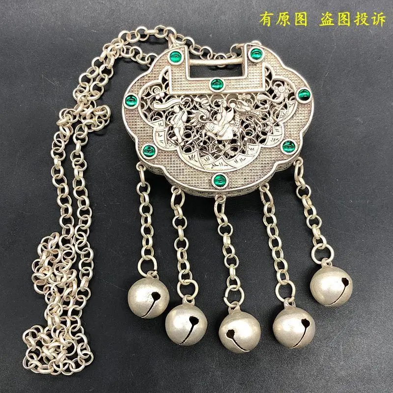 Antique Miscellaneous Collection Vintage Qing Qianlong Year-made Kirin Send Child Copper Pendant