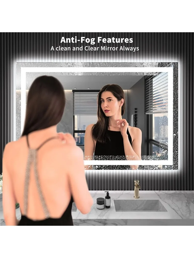 40X32 LED Bathroom Mirror with Lights, Anti-Fog, Dimmable, Backlit + Front Lit, Lighted Bathroom Vanity Mirror for Wall, Memory