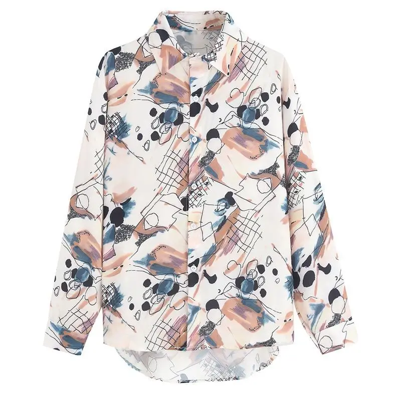 Printed Chiffon Shirt with a Female Design Sense Niche Autumn Light Mature Inner Top Long Sleeved Retro Women\'s Shirt