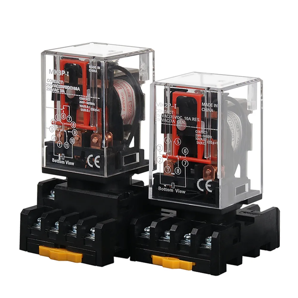 1 Set MK2P-I MK3P-I Electromagnetic Relay Intermediate Small Relay with Base 8 Pin 11 Pin AC/DC 220V 110V 24V 12V