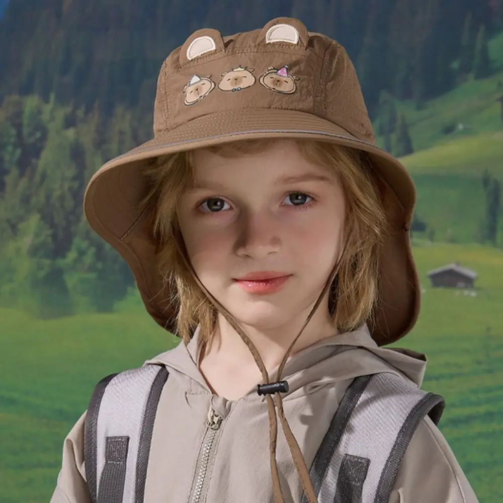 

Breathable Capybara Fisherman Hat Quick Dry Windproof Rope Kids Shawl Sun Hat Wide Brim Cotton Baby Sun Protection Hat Spring