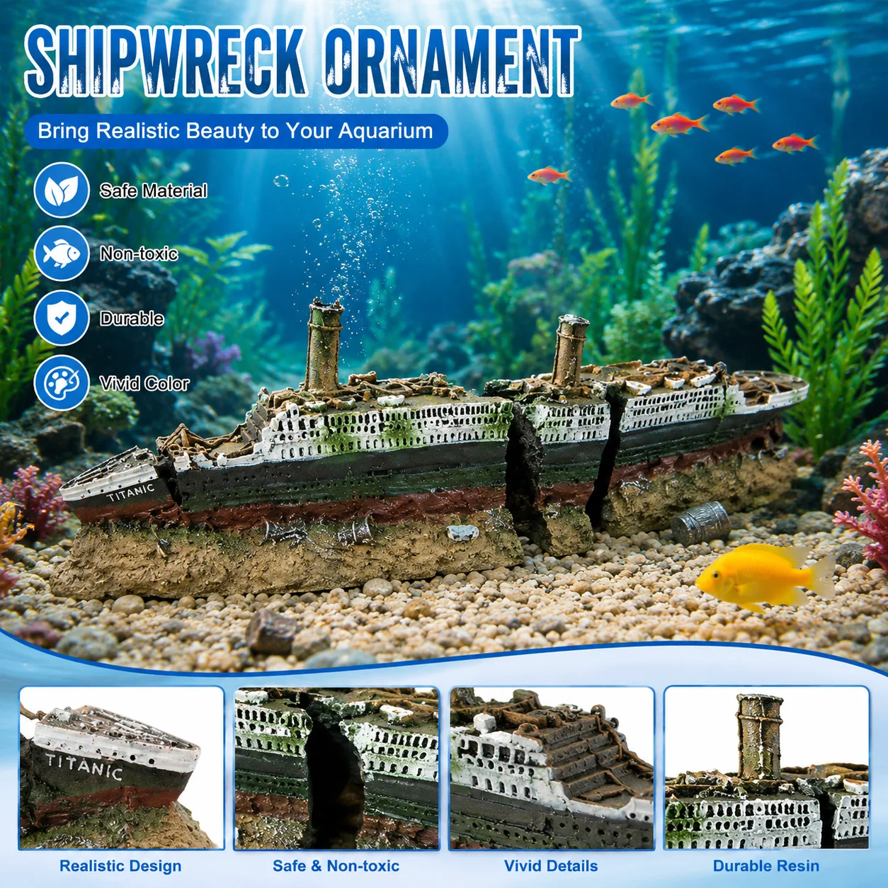 Aquarium Marineland - Aquarium Titanic Shipwreck Decorations,Resin Material Ship