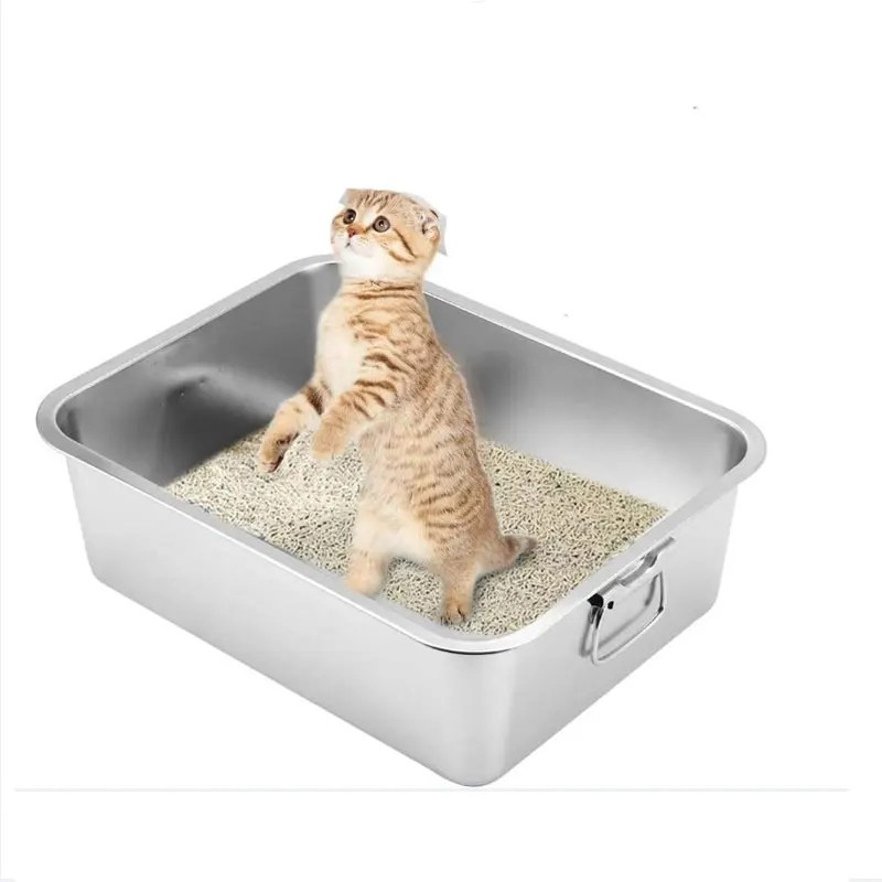 

304 Stainless Steel Large Metal Cat Litter Box for Kitty and Rabbits, No Odor Left & Non Stick Surface, Rust & Stain Resistant