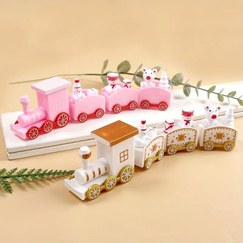 Christmas Mini Train With Snowman Bear Figurines Snowflake Patterns For Holiday Table Decor Xmas Gifts