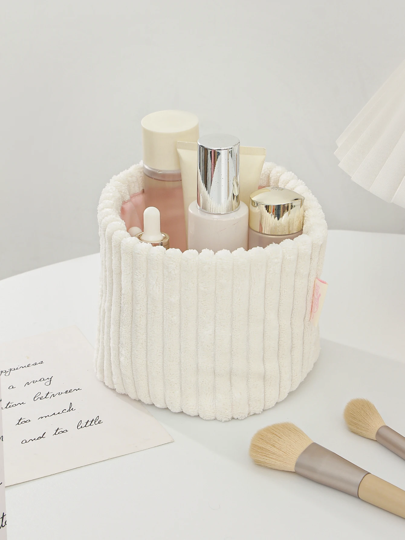 1 corduroy barrel makeup bag, large capacity makeup storage bag, bathroom toiletries makeup bag
