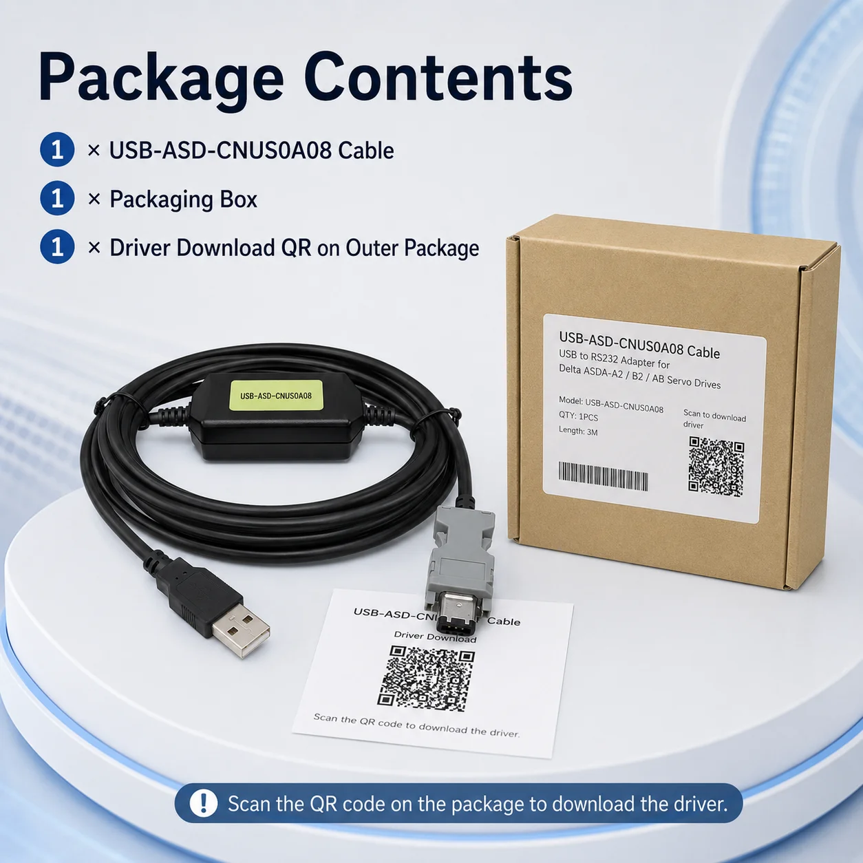 3M USB to CN3 Communication Download Cable CH340 for Delta ASDA-A2 ASDA-B2 ASDA-AB Servo Drive USB-ASD-CNUS0A08