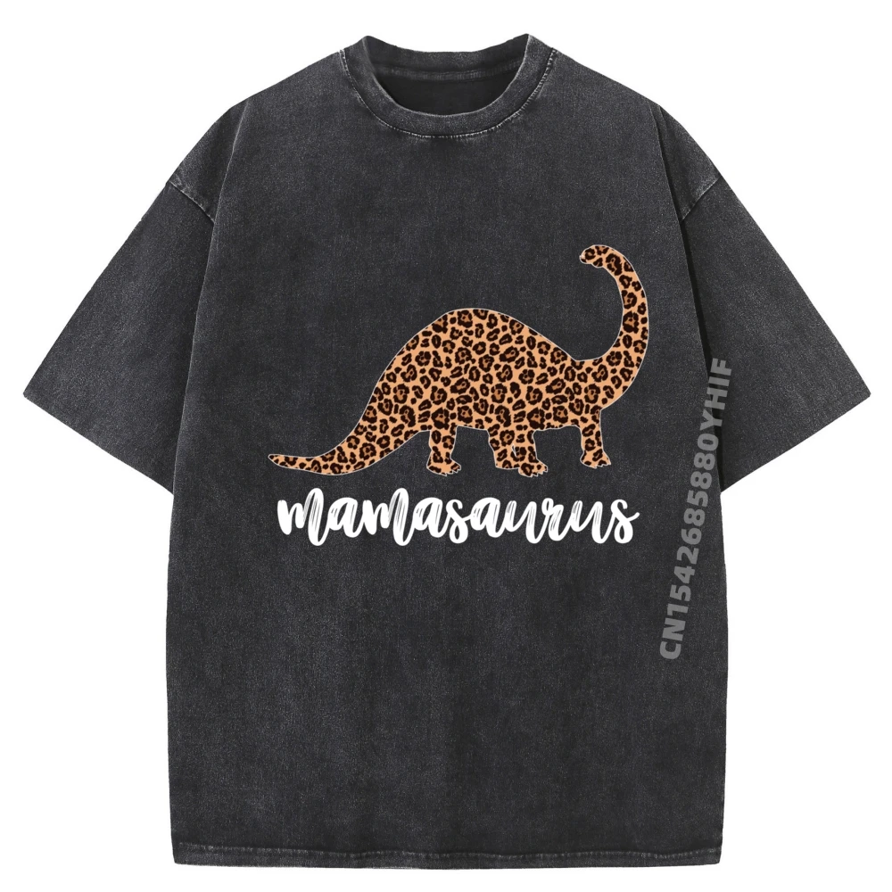 

Mamasaurus T Rex Dinosaur Leopard Print Mama Saurus Funny Hiphop Streetwear Washed Camisetas De Hombre Printed Tshirts