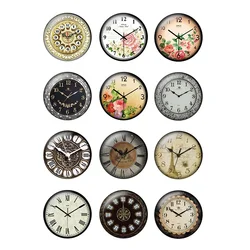 12pcs/lot Round Retro Clock Pocket Watch Pattern Glass Cabochon 10 12 14 16 18 for DIY Jewelry Making Findings & Components T132