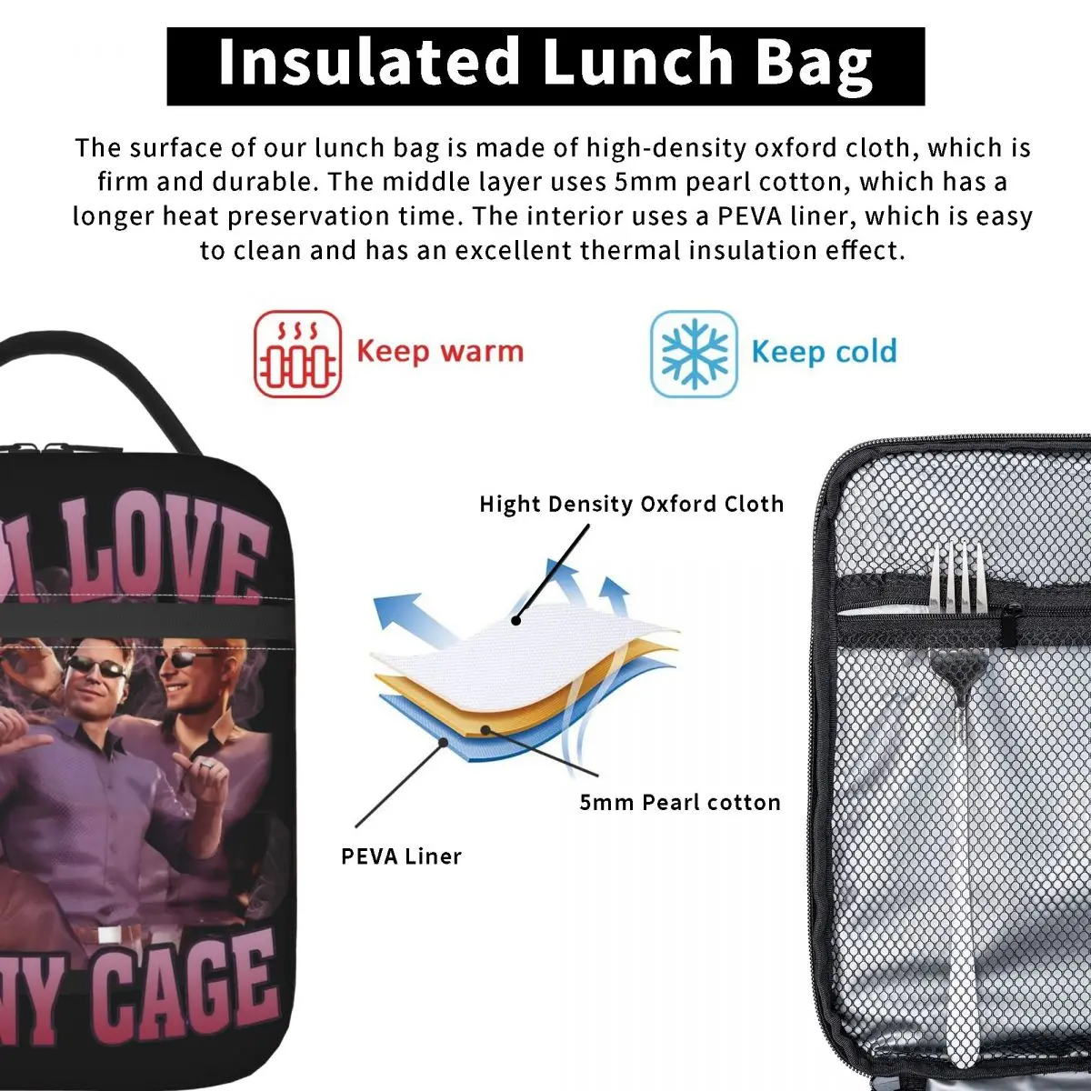 Caixa térmica Bento para viagens, lancheira, armazenamento de alimentos, refrigerador, eu amo Johnny Cage, acessórios, Ins Style