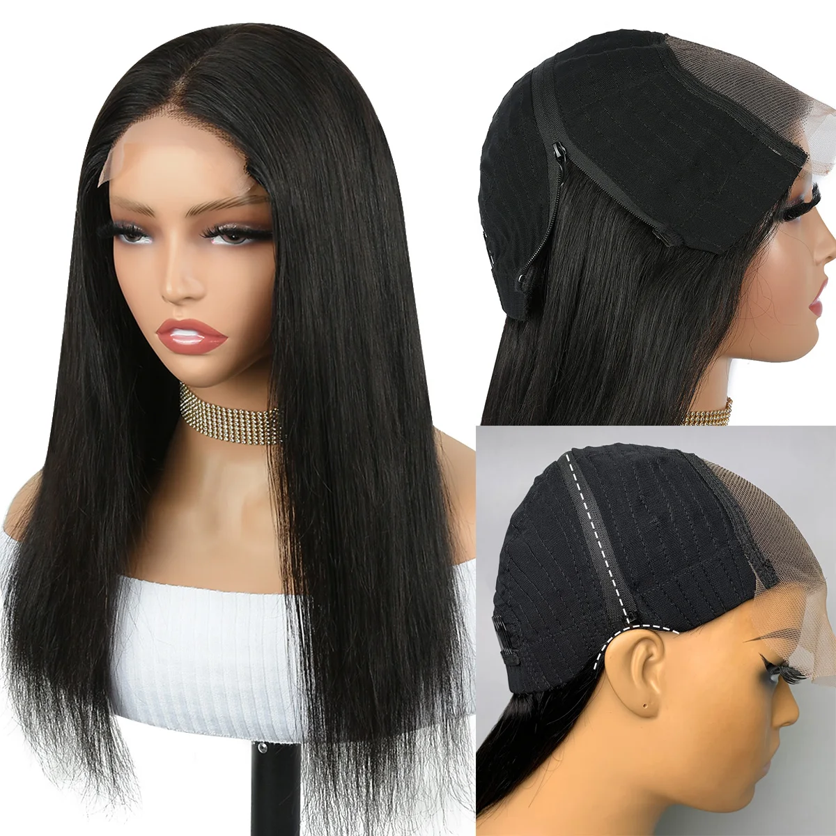 Block Wig With Optional Replaceable Tops 4x4 5x5 4x6 Lace Closure Wig Zipper Wig Straight Lace Front Human Hair Wigs For Woman