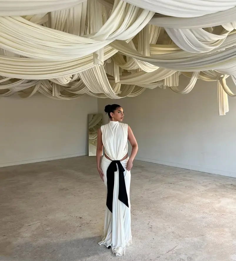 Sexy elegantes rückenfreies Maxikleid mit Schleife und Schnürung für Damen, ärmellos, mit Aussparungen, für Partys und Abendveranstaltungen, langes Kleid in Lila. – Detail 11