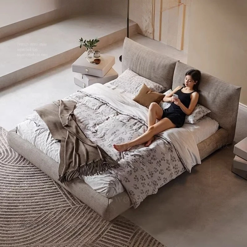 King Size Minimalist Double Bed 180x200cm Modern Comfortable Design Bed Frame Queen Cream Style Camas Matrimoniales Furniture