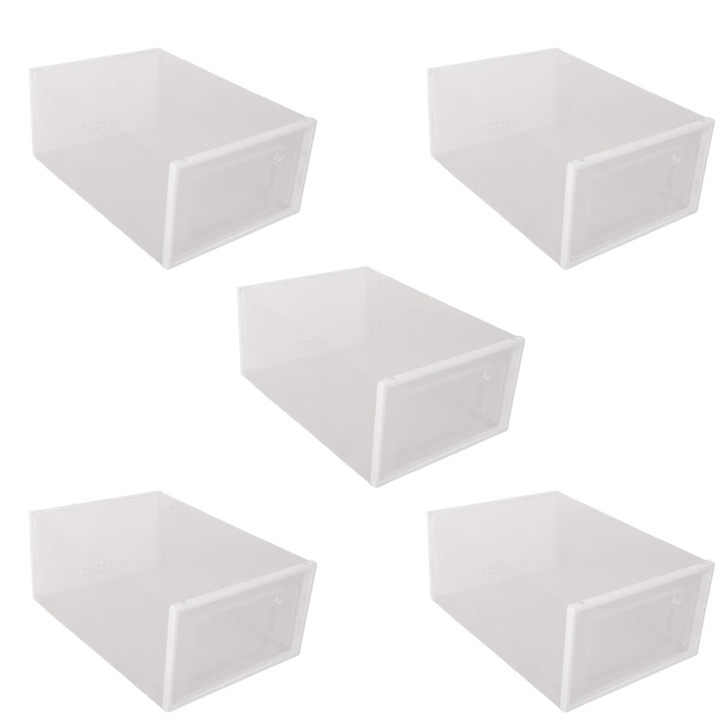 5 Piece Transparent Shoe Box Storage Box Drawer-Type Plastic Shoe Rack Online Celebrity Shoe White