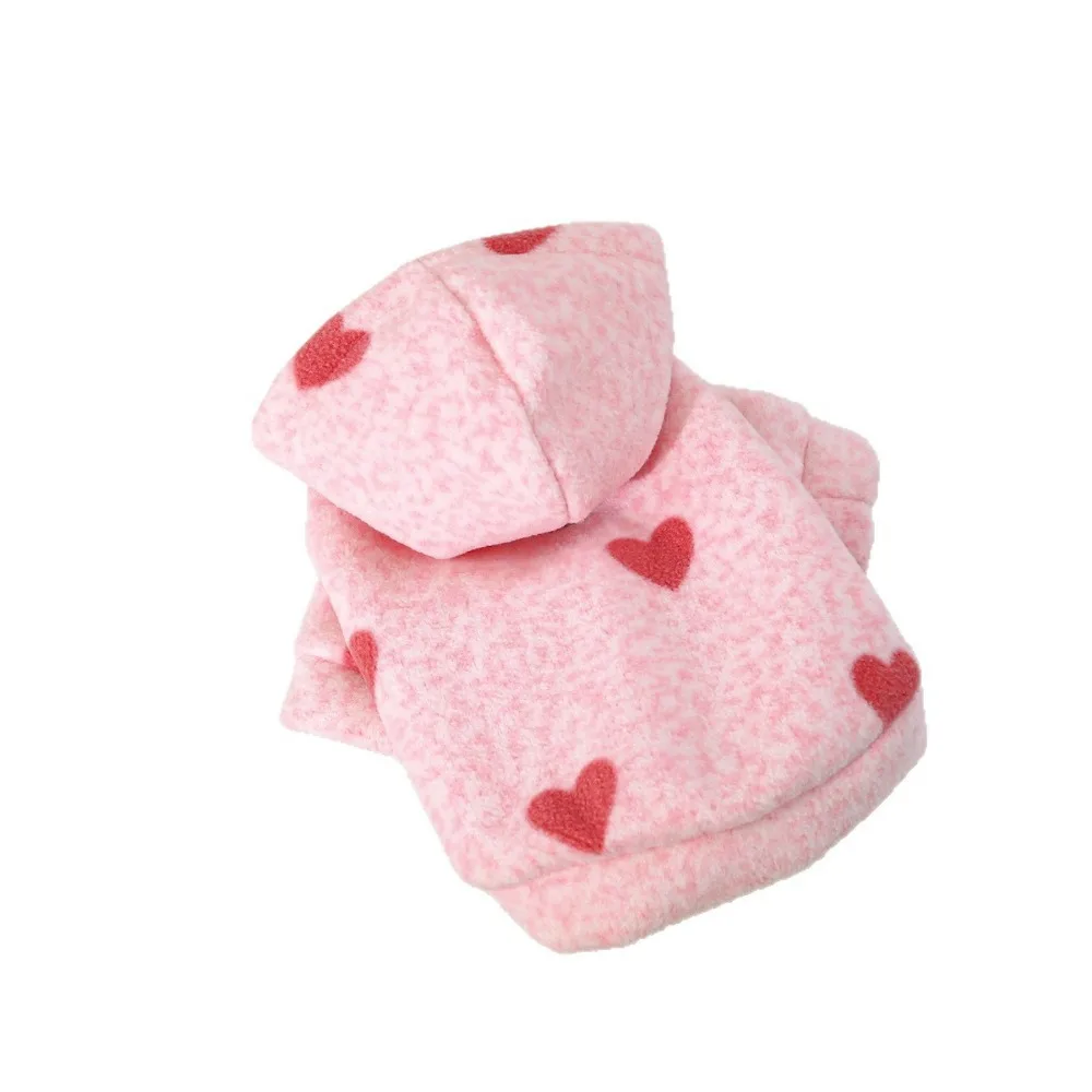 

Cute Pink Heart Hooded Pet Sweatshirt Pink Heart Print Super Soft Dog Hooded Jacket Warm Plush Comfortable Wear