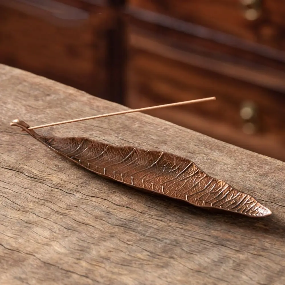 Portable Handmade Leaf Incense Tray Zinc Alloy Leaf Design Incense Holder Antique Vertical Incense Rack Tea Ceremony