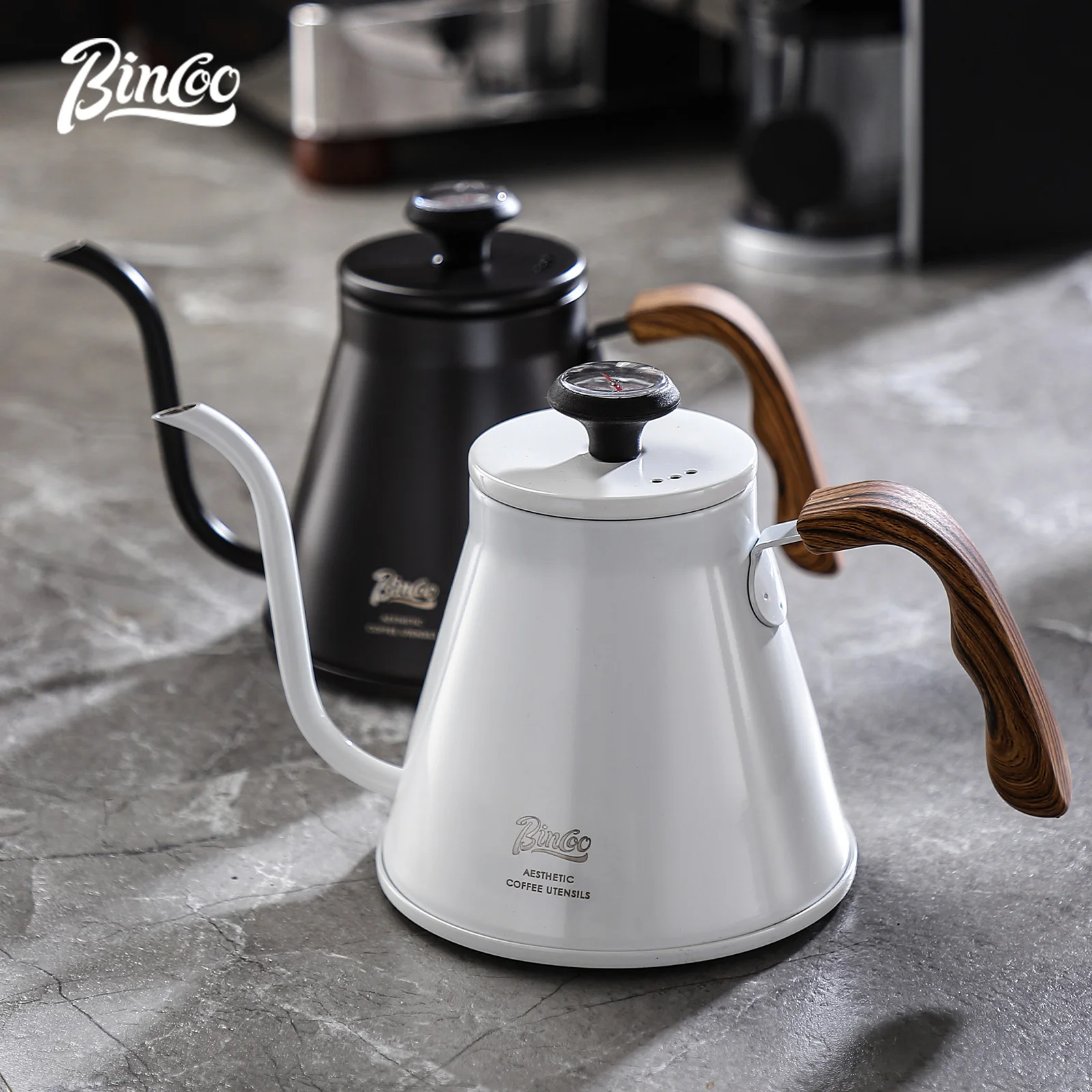 

Bincoo Stainless Coffee Pot Hand brewed Espresso Drip Coffee Kettle with Thermometer Can Heat Gooseneck Kettle Coffee Pot 1000ML