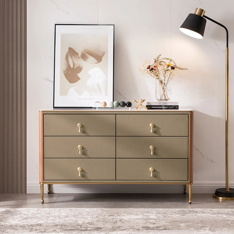 

Italian minimalist slate saddle leather three-four-five-six chest of drawers in the bedroom,