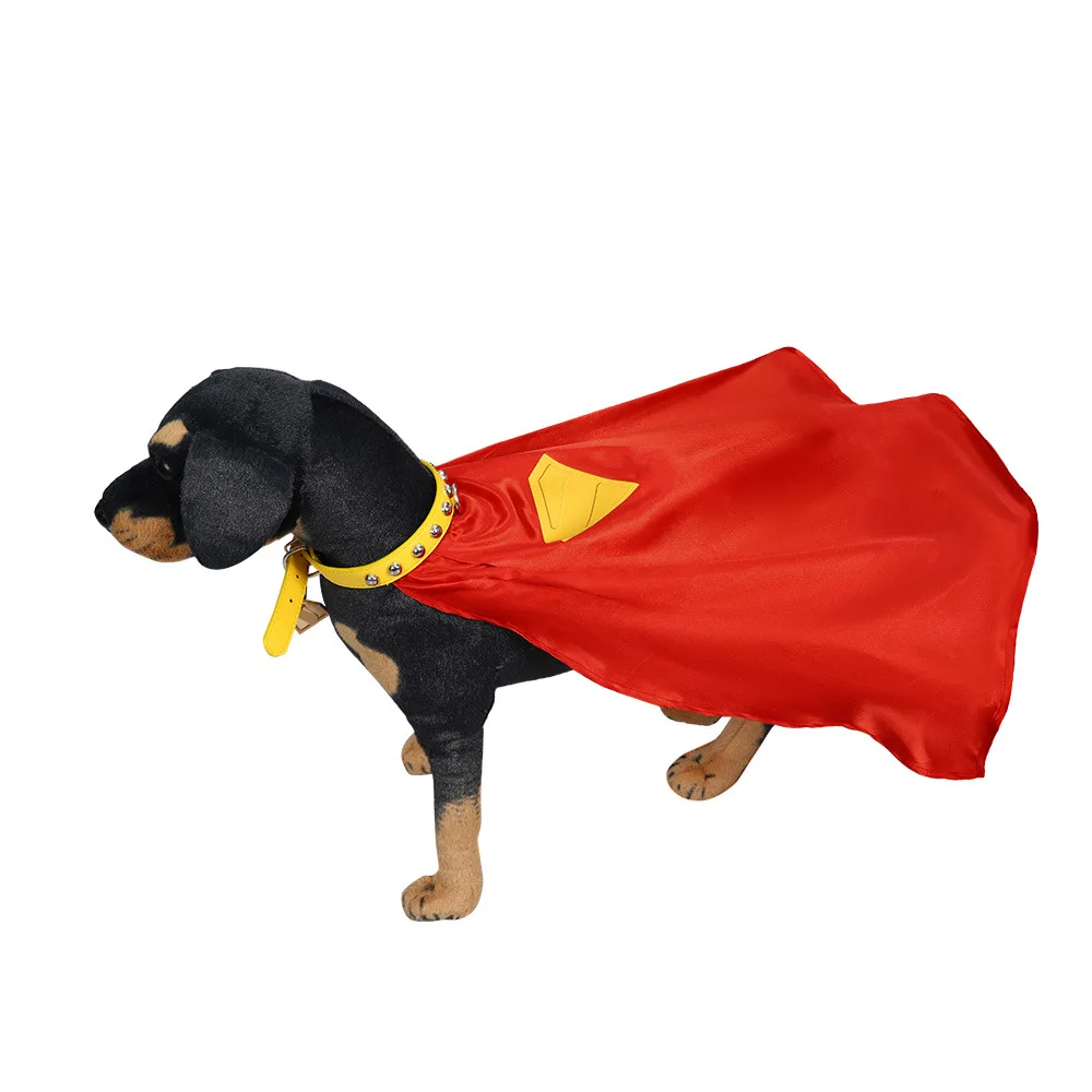 Ropa para Mascotas Hecha a Medida, Conjunto Completo de Disfraz de Krypto, Capa Roja con Placa de Identificación Impresa