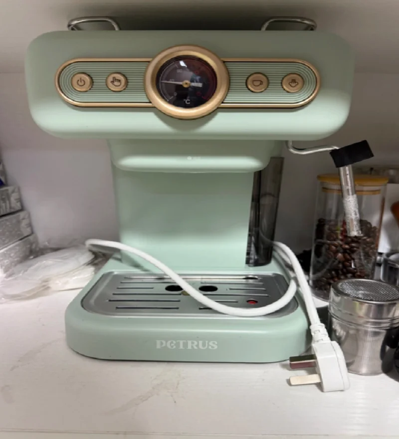 220V Petrus Retro Espresso Coffee Machine Semi Automatic Compact for Home Use with Steam Milk Frother DW