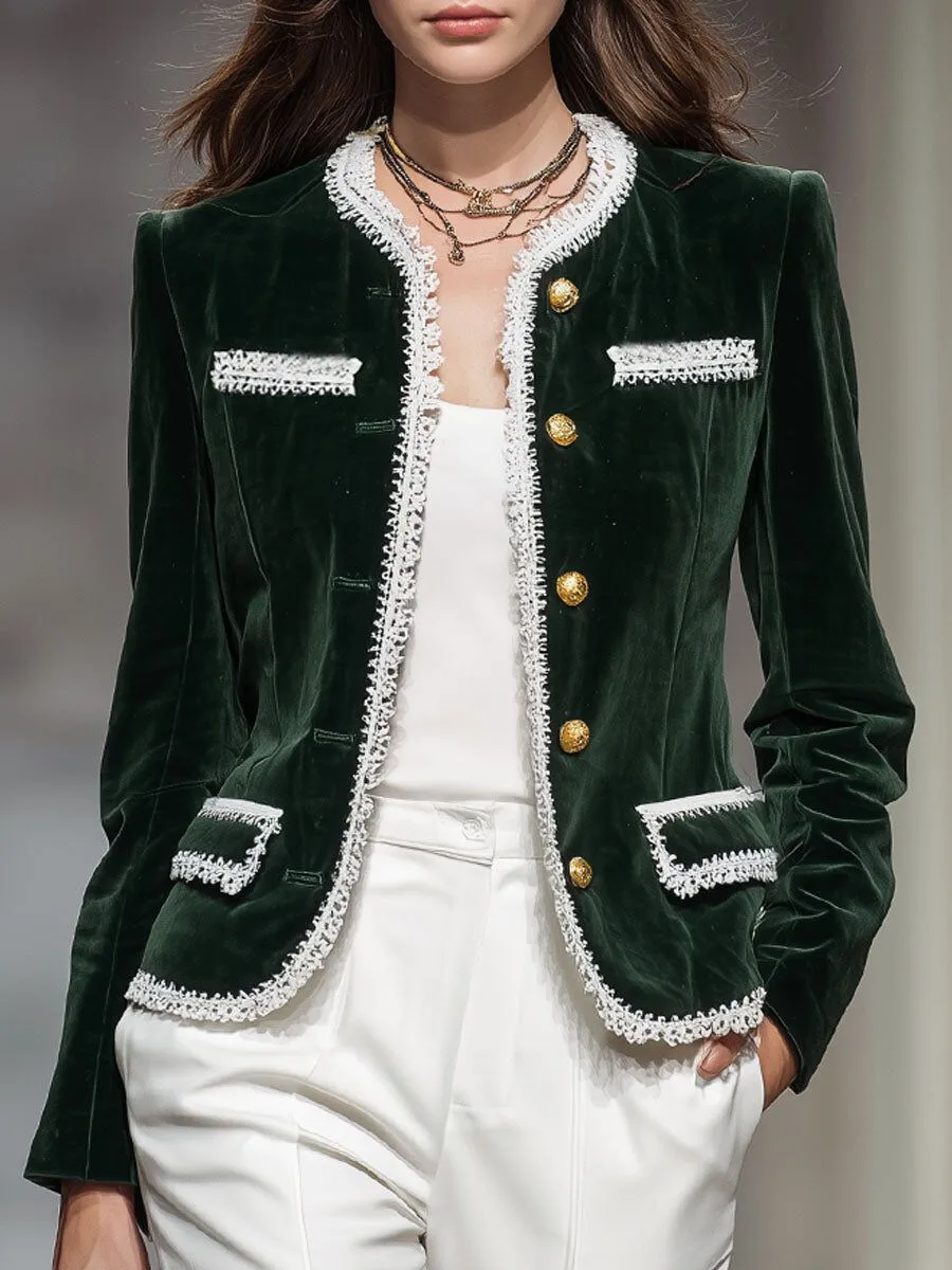 

Элегантная бархатная куртка, однобортная, с круглым вырезом и длинными рукавами, офисное женское шикарное короткое пальто с цветными блоками, повседневная винтажная верхняя одежда