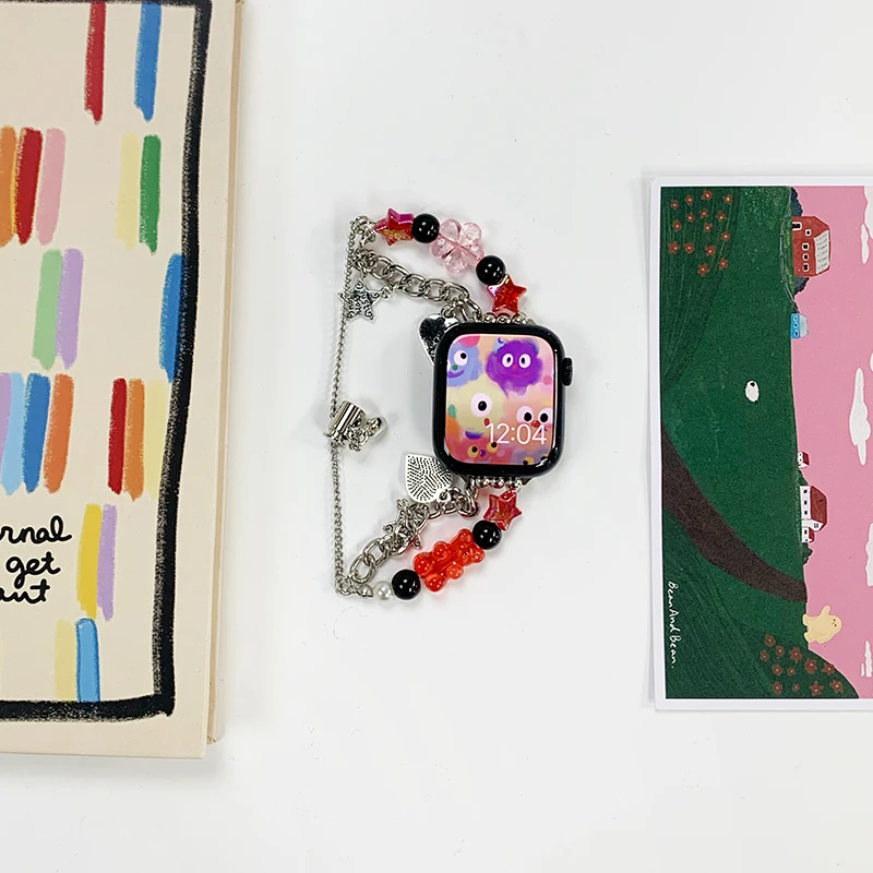 Gwiazda z metalu pasek do Apple Watch Serie 7 Corre 45mm 41 49 44mm Y2k bransoletka z koralików dla iWatch Band SE8654