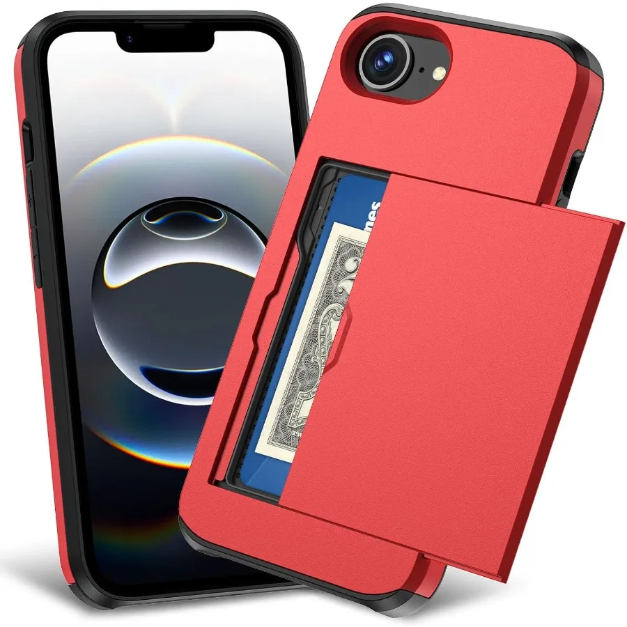 

Slim Wallet Case with Credit Card Holder and Back Pocket Compartment for iPhone 16e: Dual Layer Shock Absorption Rugged TPU Bum