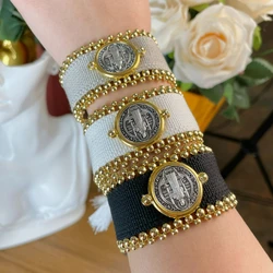 Original design personality retro copper bead bracelet Bohemia all hand woven millet bead webbing fashion bracelet women