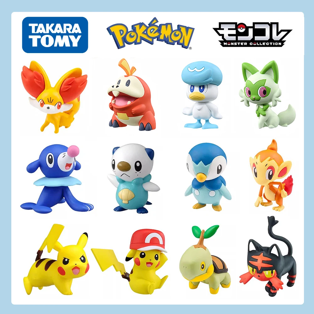 

4CM Original Pokemon Pikachu Sprigatito Figure PVC Toy Fennekin Fuecoco Chimchar Anime Statue Doll Cute Decoration Model Gifts