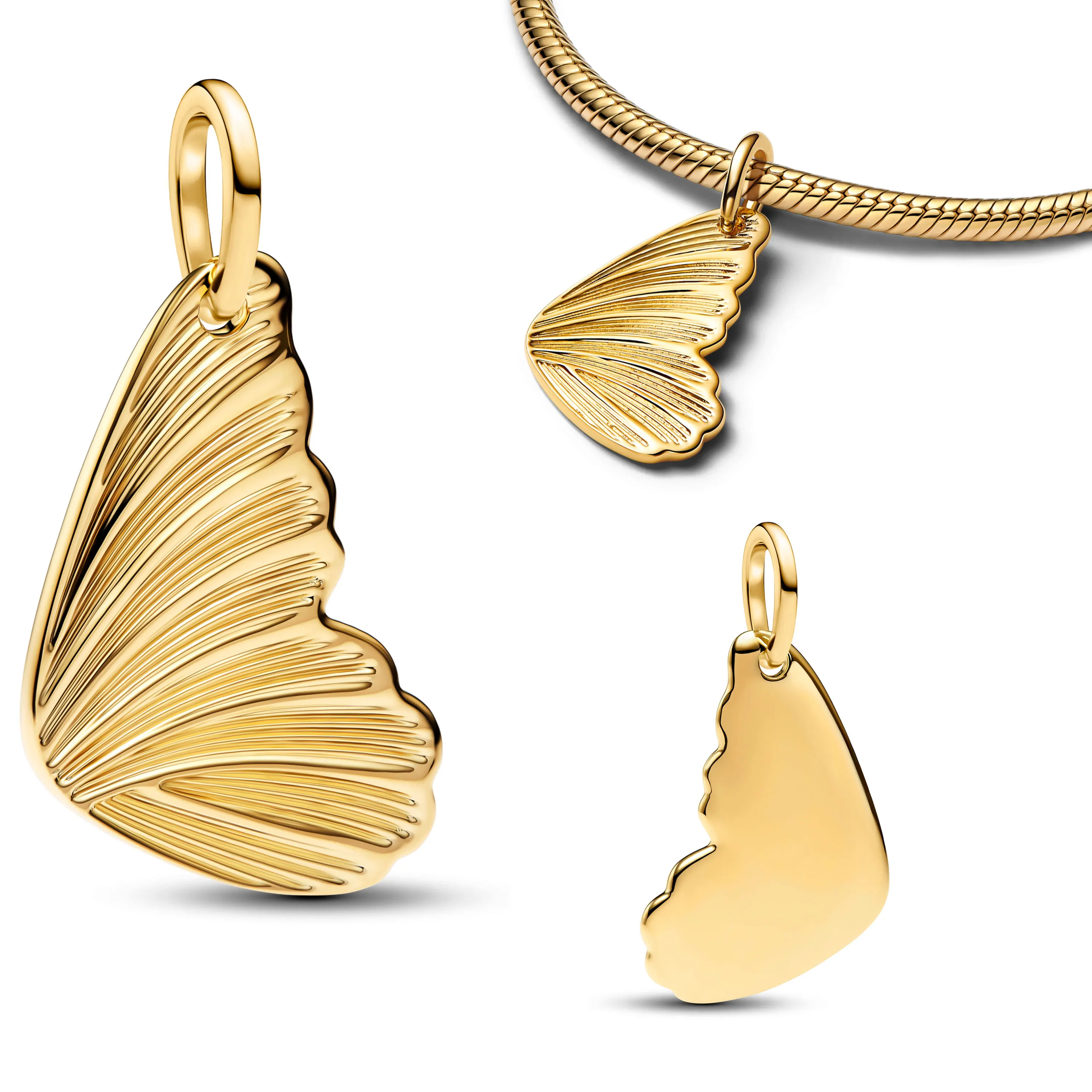 18K مطلية بالذهب دلايات كبيرة فضة 925 الأصلي للنساء مجوهرات صالح سوار فراشة القلب جولة مربع قلادة الخرز سحر