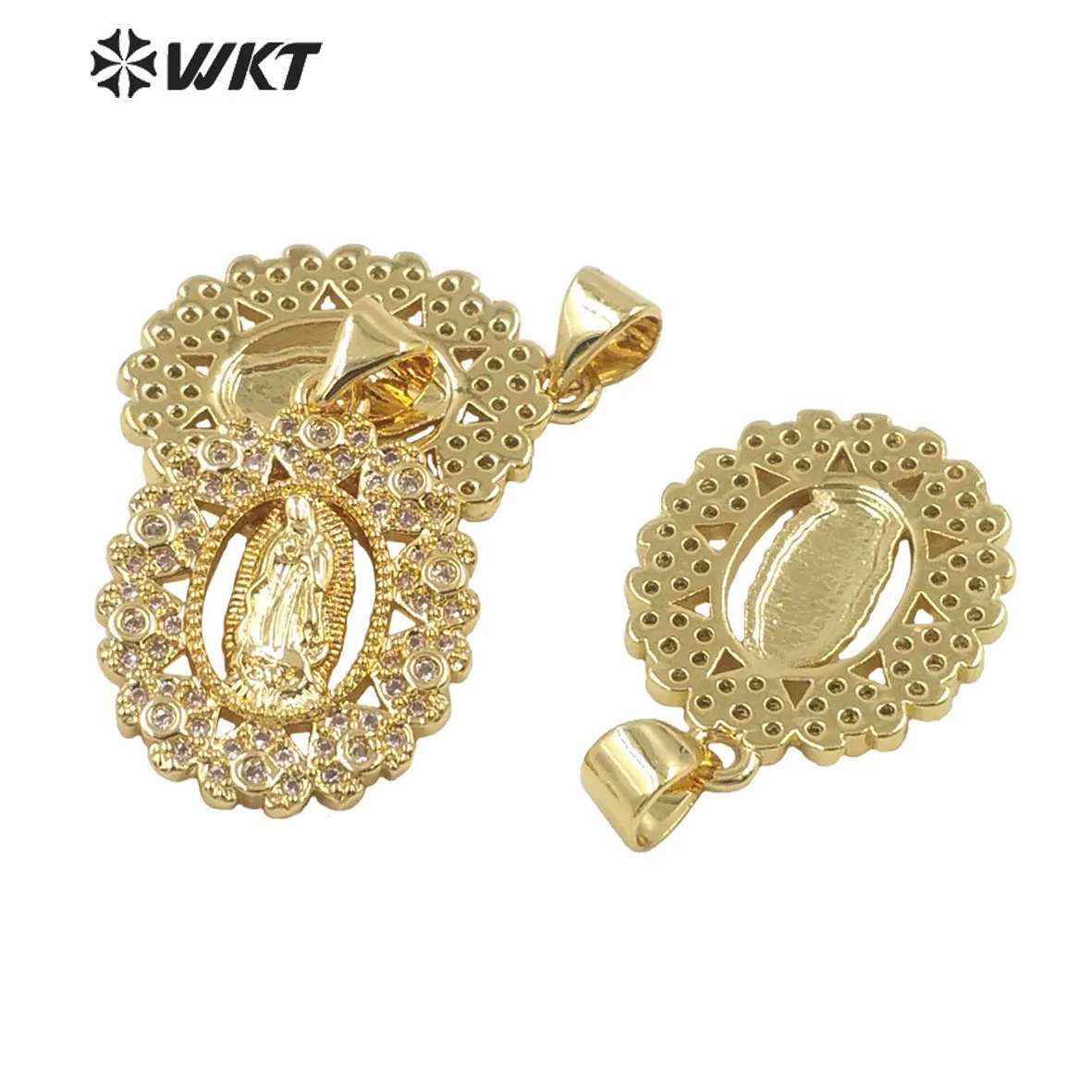 WT-MP284 WKT 2025 Religious Style Full Zircon Charm Pendant Jewelry Supplies Accessory Virgin Marry Heart Shape Exquisite