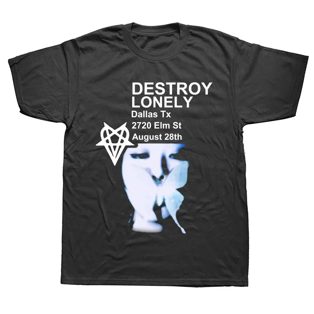 2025 new model Short Sleeve Destroy Lonely Streetwear Hip Hop Goth Krorean Fashion Kpop Short Sleeve Men's Clothing Vintage Prin