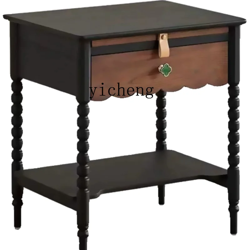 

ZK Country Solid Wood Bedside Cabinet Bedroom Storage Cabinet Retro Living Room Side Table Sofa Corner Table