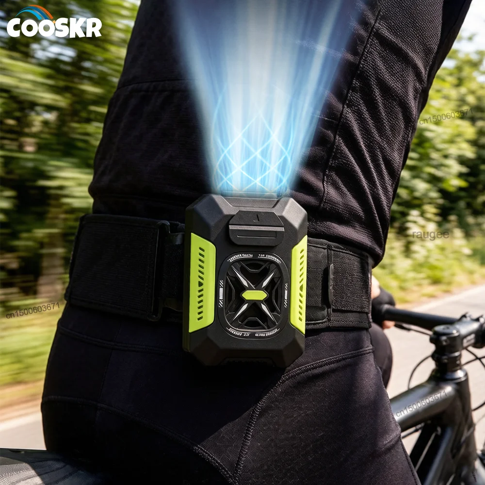 Portable Waist Clip Fan USB Rechargeable Fan Powerful Air Cooler 5000mAh Outdoor Camping Waist Fan with Power Bank LED Light