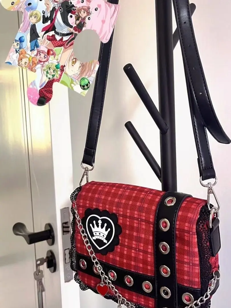 Anime Hinamori Amu Cosplay Accessories Shugo Prop Bag Chara My Guardian Characters Roleplay Girls Gift Red Black Check Chain Bag