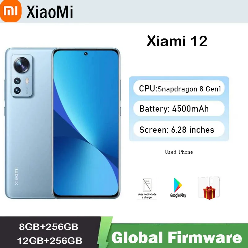

2340x1080 6,28 дюйма, глобальная прошивка, смартфон Xiaomi 12, Qualcomm Snapdragon 8 Gen1, 50 МП, 32 МП, используемый через Android телефон