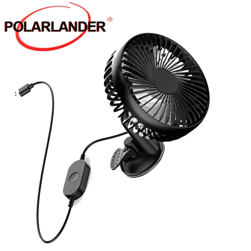 Car Fan 12V-24V Large Wind Three Speed Control Light and Portable Suction Cup Single Head 5.5 inch Car Fan USB Interface