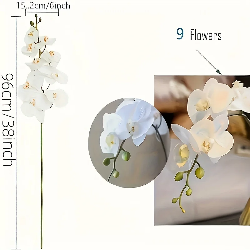 3Pcs 9-Head Flowers 38inch Artificial Butterfly Orchid Bouquet Artificial Flowers for Wedding Decoration Home Garden Room Decor