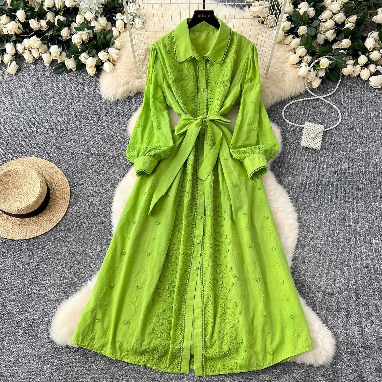 الفرنسية الرجعية التلبيب فانوس كم التعادل الخصر فستان ماكسي الإناث بوهو التطريز أنيقة فساتين طويلة فستان عطلة الشاطئ عادية