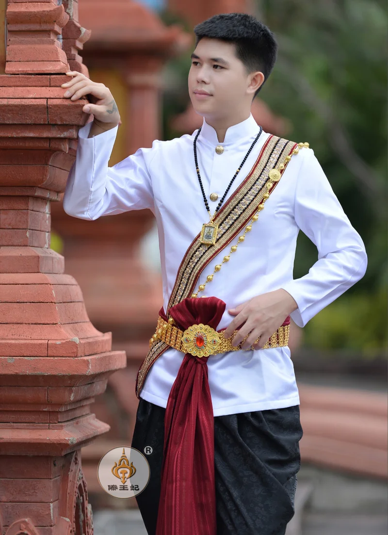 Thailand Traditional Clothing for Men Long Sleeve Shirt Pants Asian Clothes Restaurant Work Clothes Welcome Costume Thai Dress