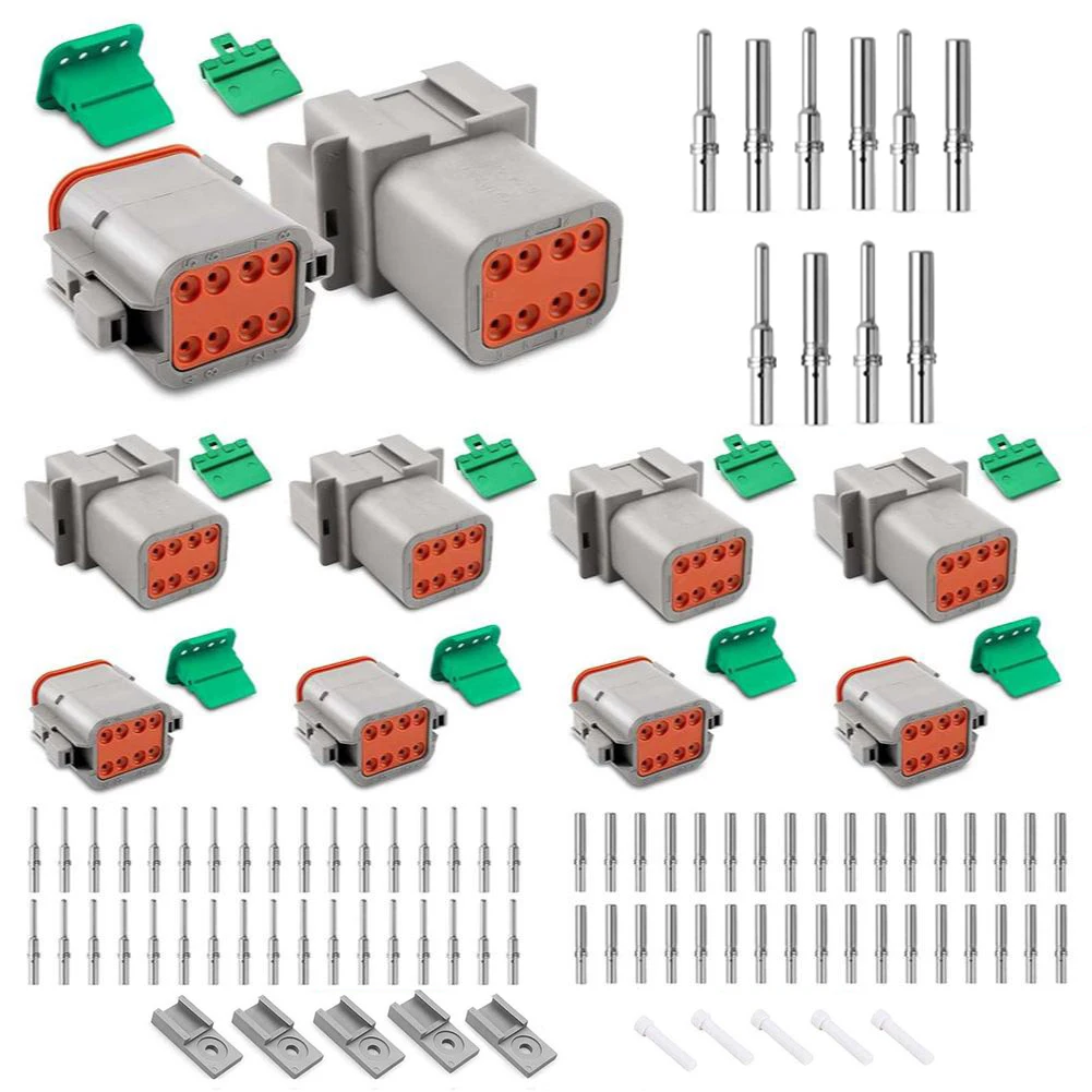 Gray IP68 Waterproof DT Connectors 5 Sets With Terminal Kit Wire Gauge 16-20 For Rucks Buses Motorcycles Rescue Vehicles