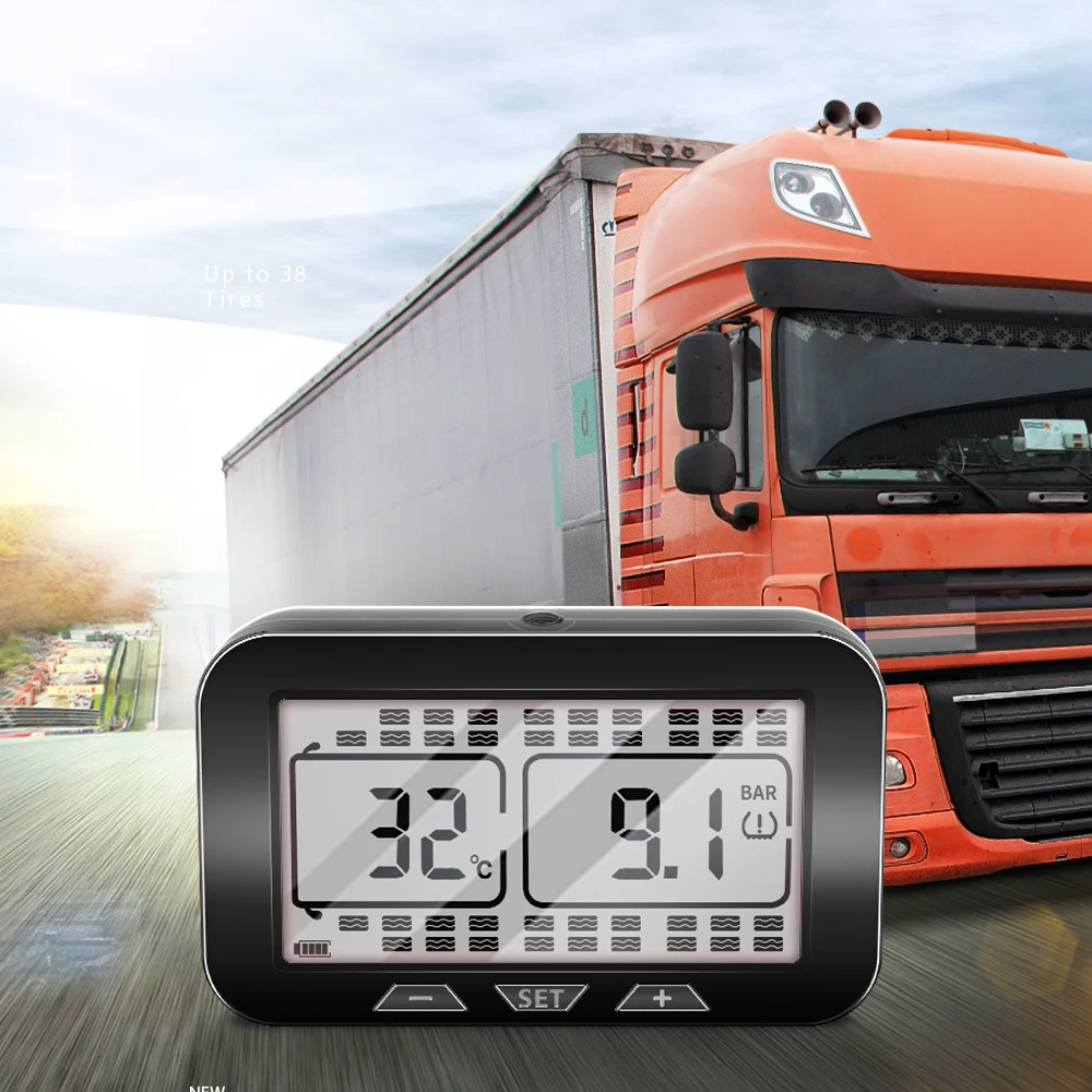 

Truck Bus Lorry Solar TPMS LCD Display Tire Pressure Monitor System Tyre Pressure Monitor 0-12bar With 8 10 12 18External Sensor