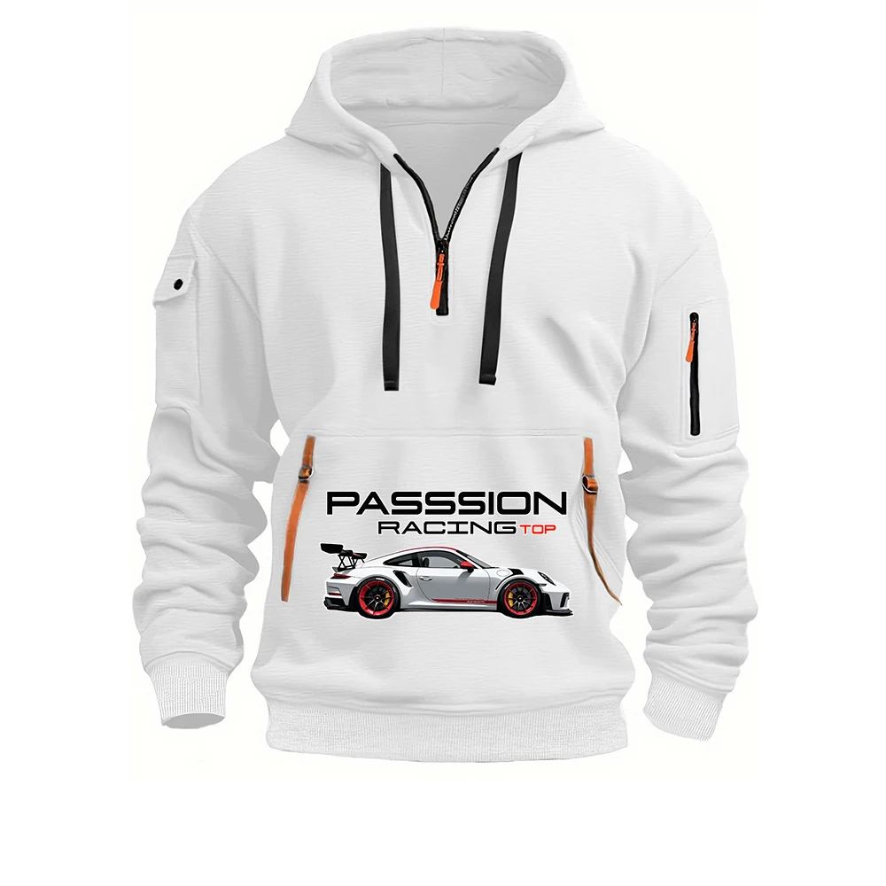 Top-level Racing Element Pattern New Men's Hooded Sweatshirt for Autumn Fashionable Outdoor Jogging and Fitness Loose Hoodies