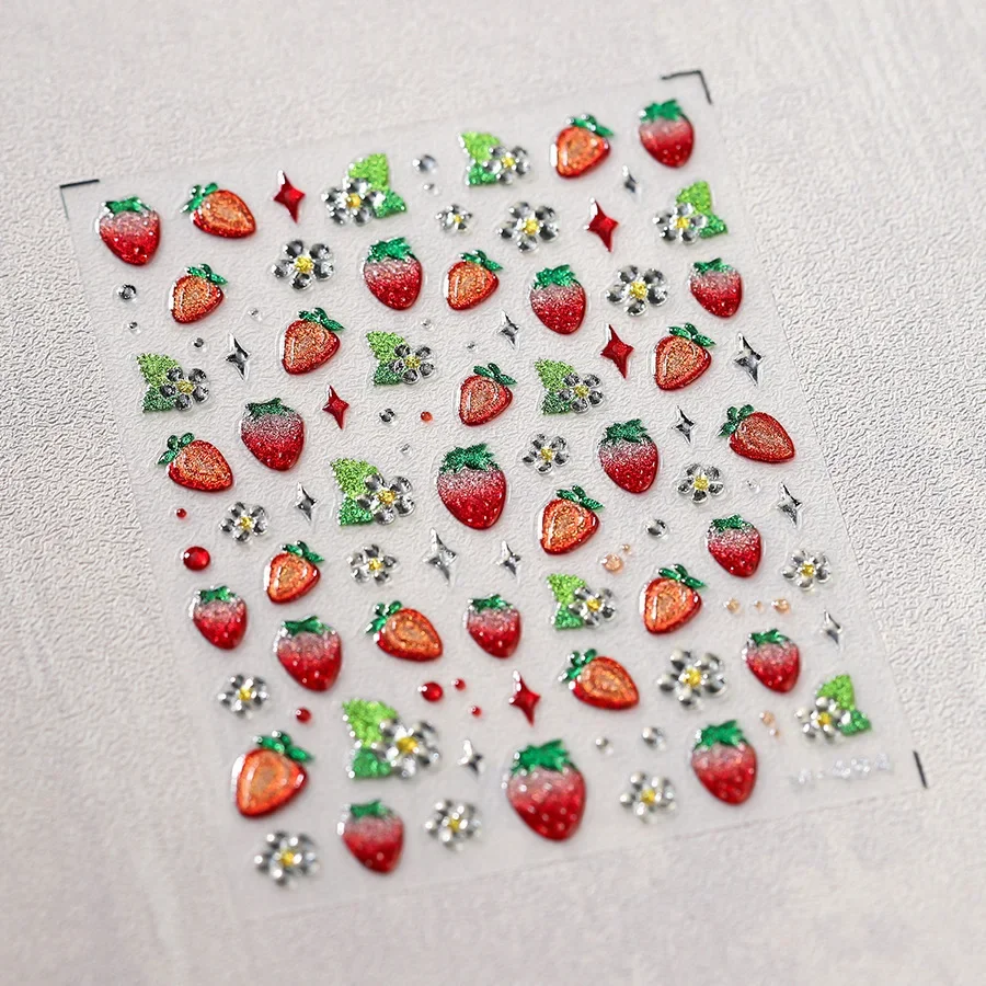 5D Pudding-Gelee-Dessert-Frucht-Kirsch-Rosa-Klauenabdruck-Schleifenknoten-Liebesherz-Sterne-Nagelkunst-Aufkleber, selbstklebende Maniküre-Dekoration – Detail 33