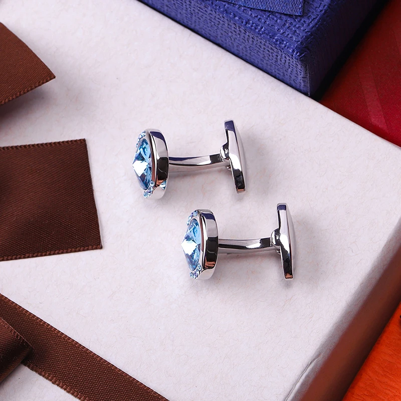 KFLK Jewelry shirt small cufflink for Unisex Brand Blue Crystal Cuff link Button High Quality Luxury Wedding Groom guests