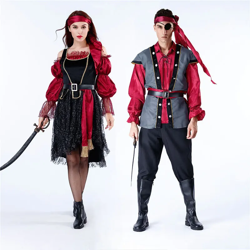 2026 Halloween Costume Ball Cosplay Caribbean Female Pirate Dress Adult Captain Couple Costume Halloween Carnival Party Costume