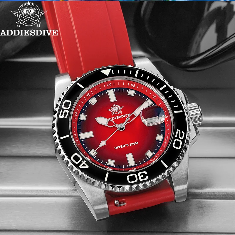 

ADDIESDIVE Quartz Watches for Men Rotatable Ceramic Bezel Fashion Colorful Rubber Stainless 20Bar Waterproof Diver Watch AD2089