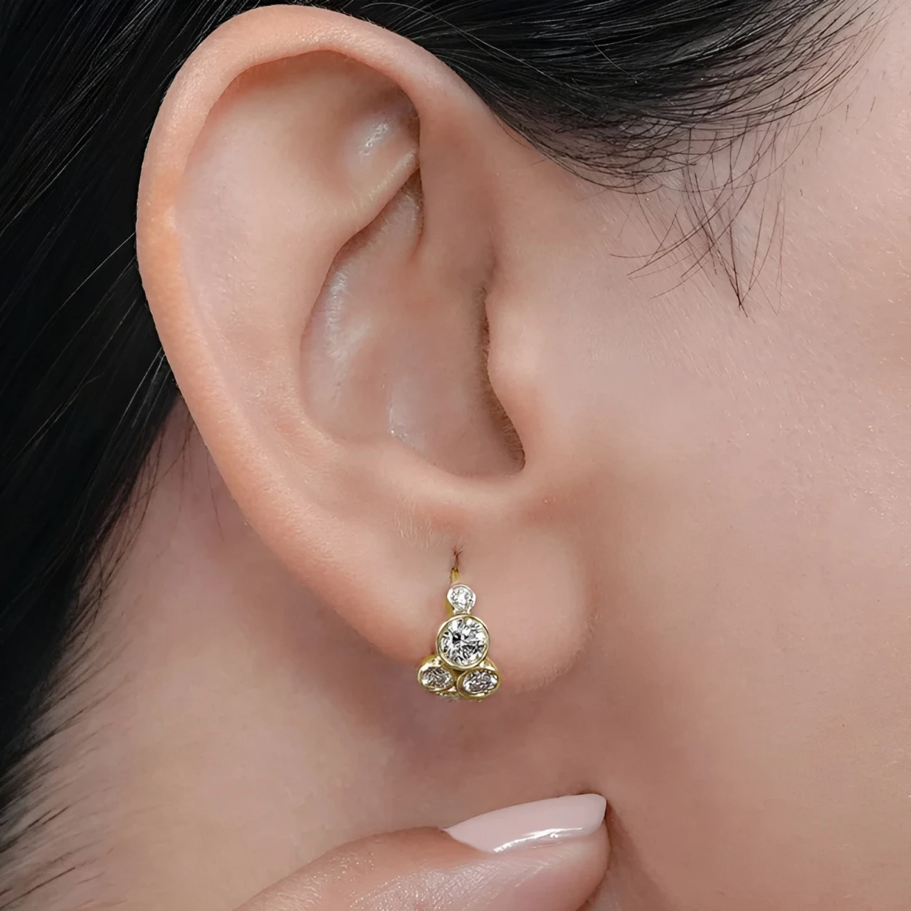RAPRGOLD Multi-size Moissanite Bubble Asymmetric Hoop Earrings for Women 14K Gold Filled Fine Jewelry Gift with GRA Certificate - view 4